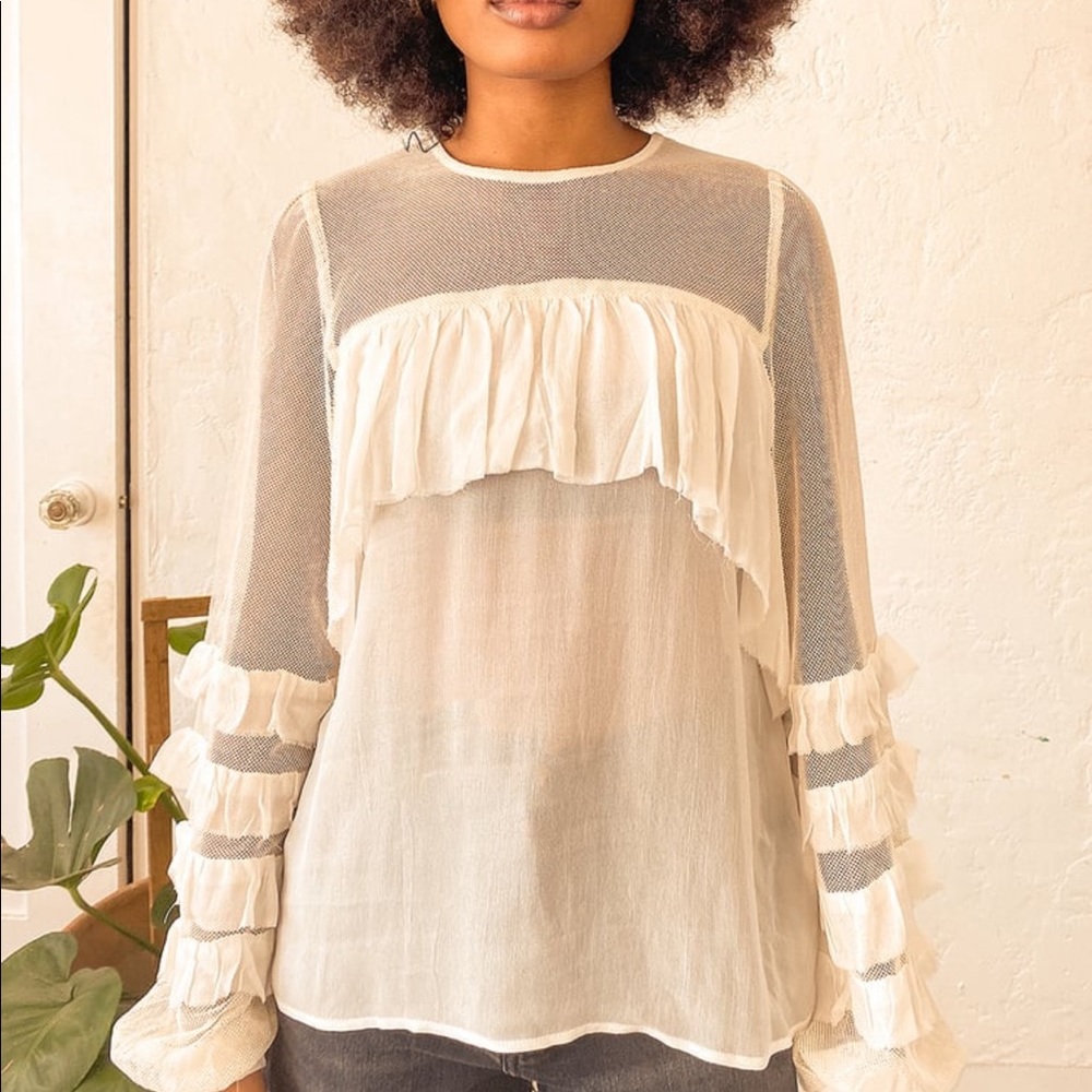 LULU’S IVORY SHEER MESH SMALL TOP NEW
